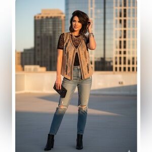 Cache Embellished Statement Vest | Metallic Studs .